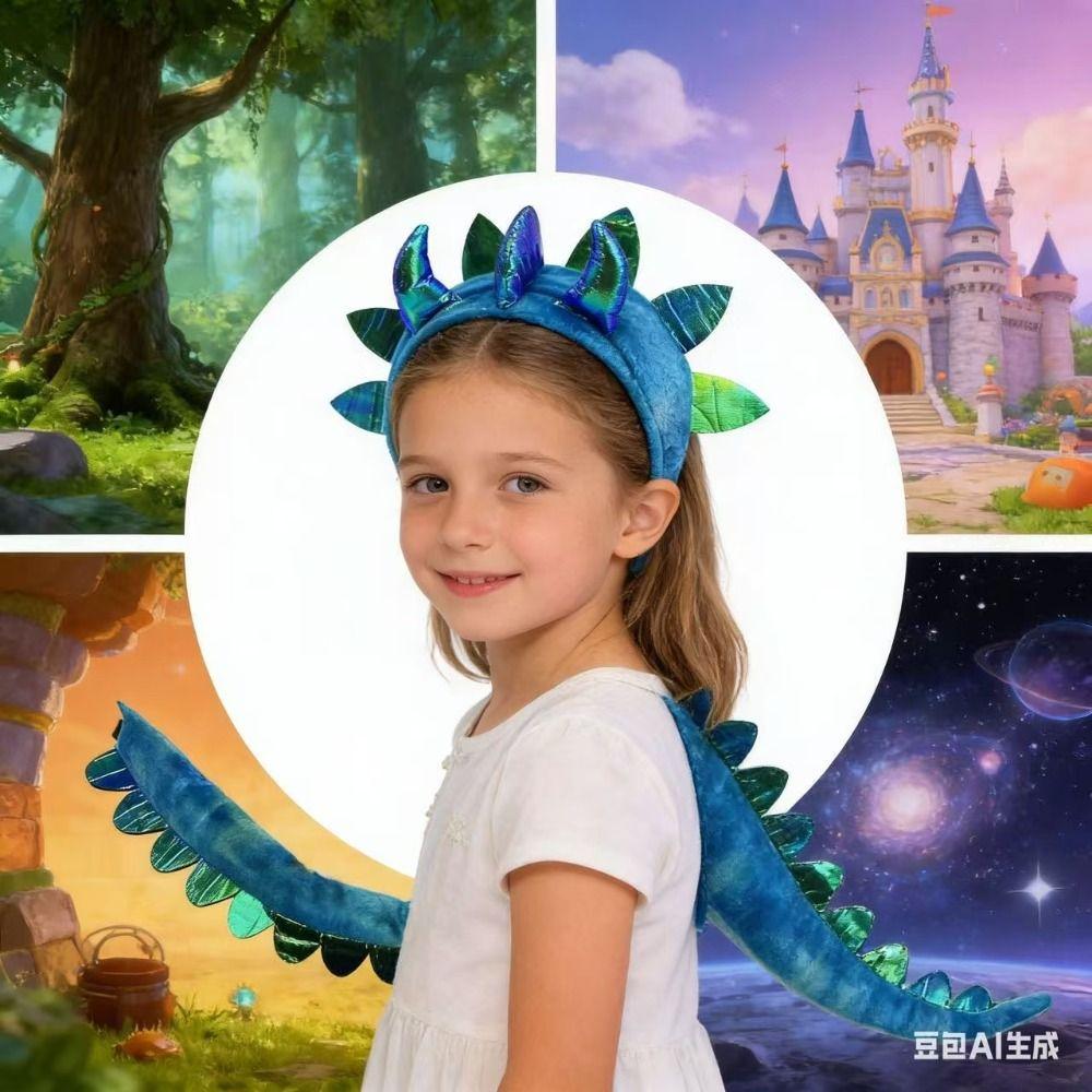 Plush Dinosaur Headband Glitter Spikes Dinosaur Dress Up Accessory Halloween
