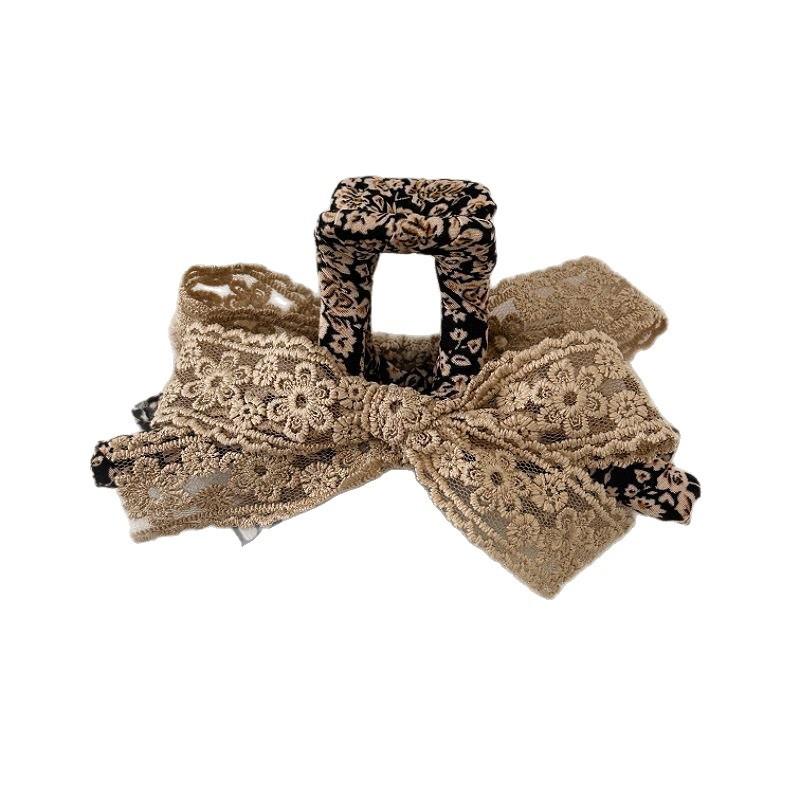 French Vintage Floral Lace Butterfly Knot Hair Clip Large Shark Clamp Sweet Girl Gentle Style Hair Accessories Headwear
