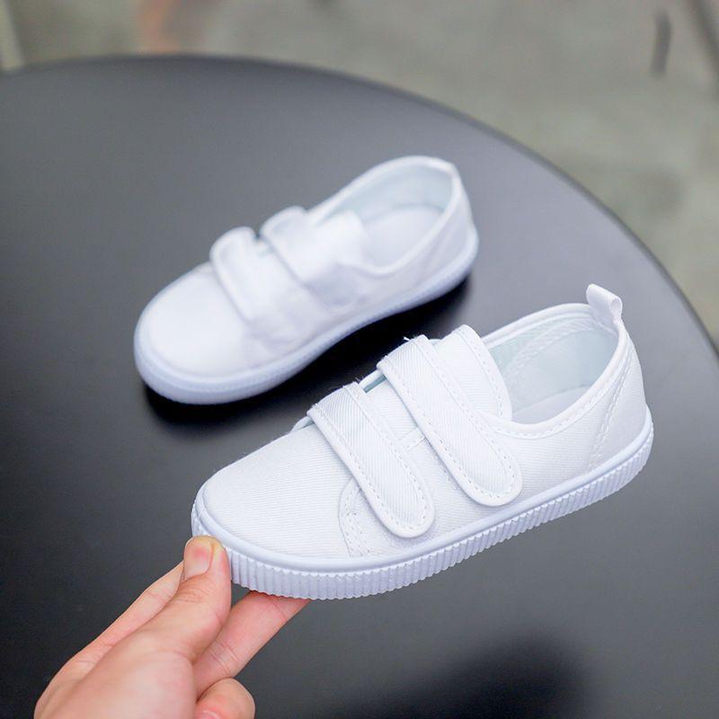 

Новая детская обувь, маленькие белые туфли, парусиновые туфли, обувь для танцев в помещении, одинаковые туфли на липучках для мальчиков и девочек для детского сада 33 inner length about 21.5cm