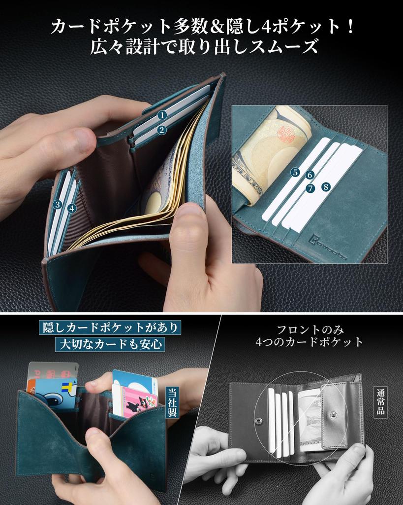 Kawaoto Bifold Made In Japan with Genuine Pueblo Slim and Features Two Bill Crafted by Top Leather Ideal for Business and Financial Gift Men's Wallet,