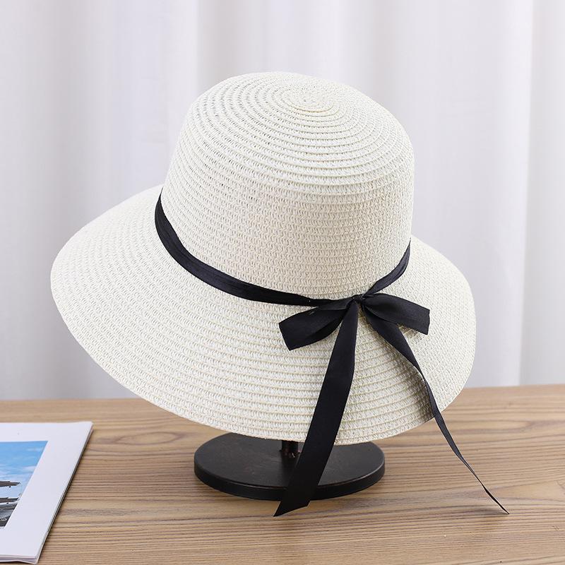 Cappello Estivo da Donna in Paglia Cappello da Sole alla Moda Marca Moda Fiocco Cappello da Sole Pieghevole Copri Viso Solare Cappello a Bordo Largo