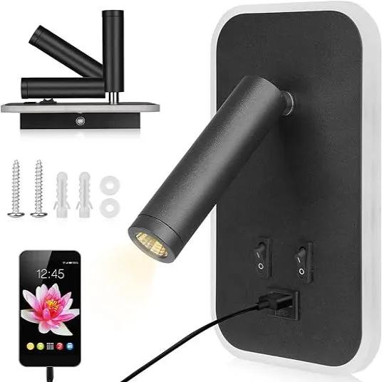 LED USB Charging Wall Lamp With Dual Control Switch, Lamp Head Can Rotate 330 ° For Indoor Bedside Corridor Lighting