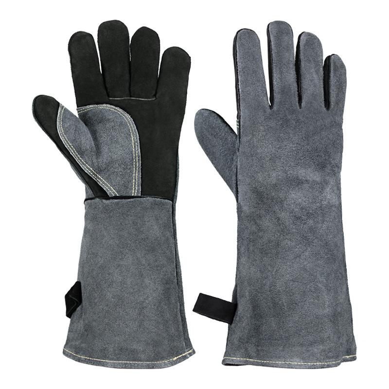 Cowhide BBQ Gloves: Heat-Resistant, Fireproof, Long-Style for Camping, Picnics, and Welding (500℃ Protection)