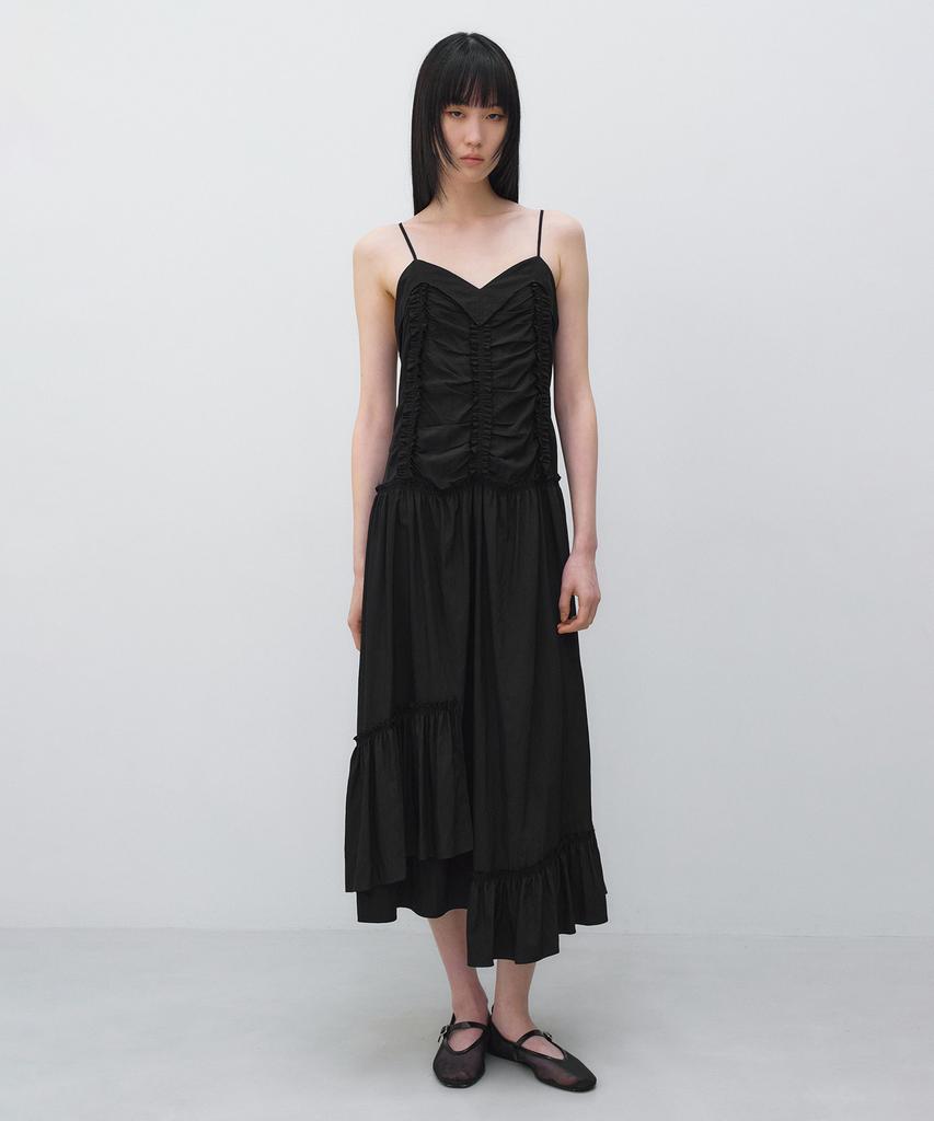 Insilence Woman Vintage Frill Maxi Dress Black