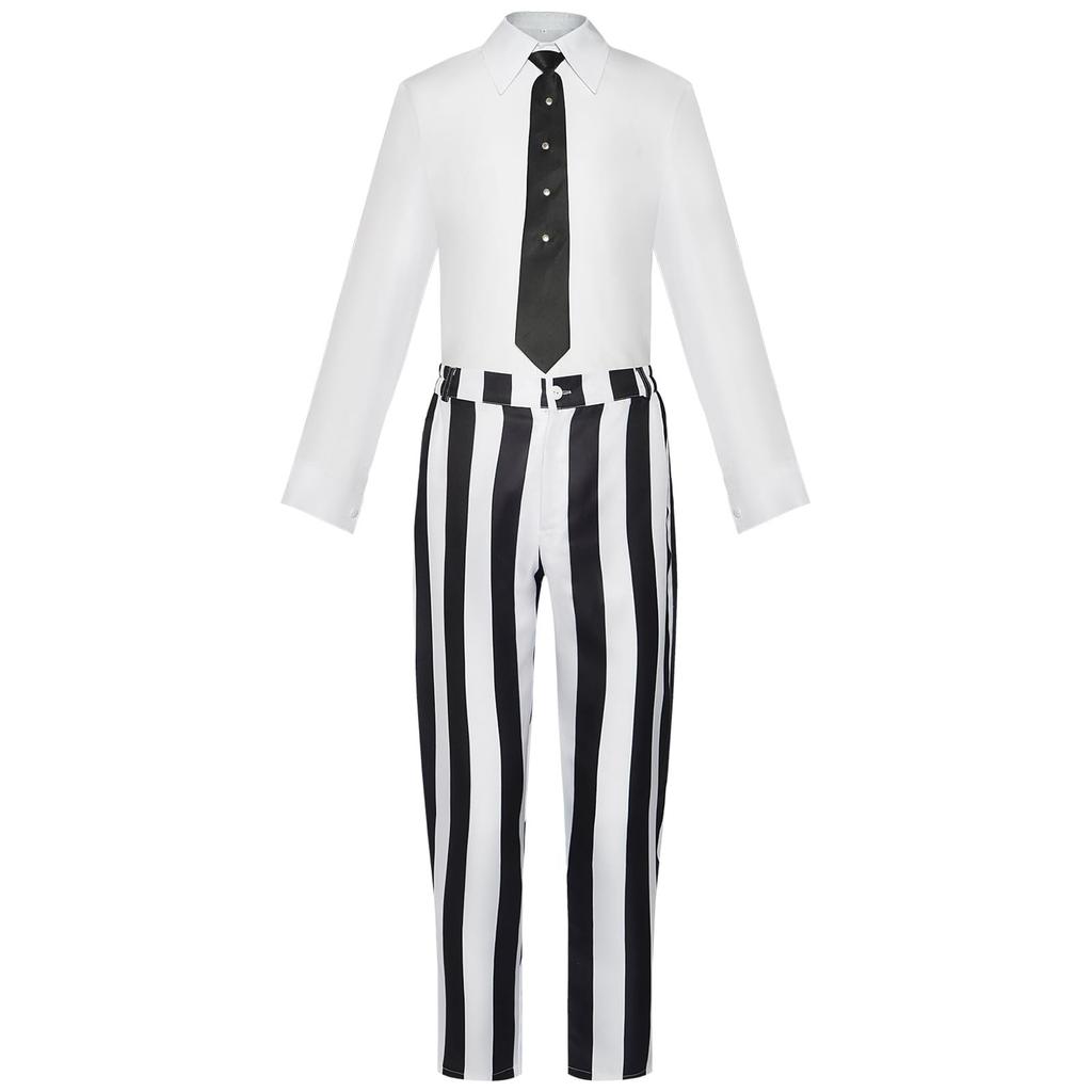 [qiqicos] Beetlejuice Striped Suit Cosplay Costume for Men, Women, Kids, Cosplay Clothes, Anime Costume, Event, Party, Disguise, Halloween, School