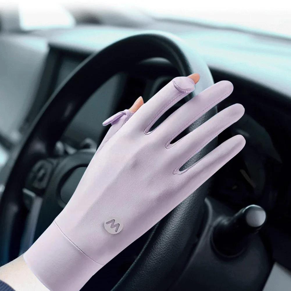 Women UV Sun Protection Gloves Breathable Touchscreen Sunblock Gloves Non Slip Ice Silk Cycling Gloves for Cycling Driving