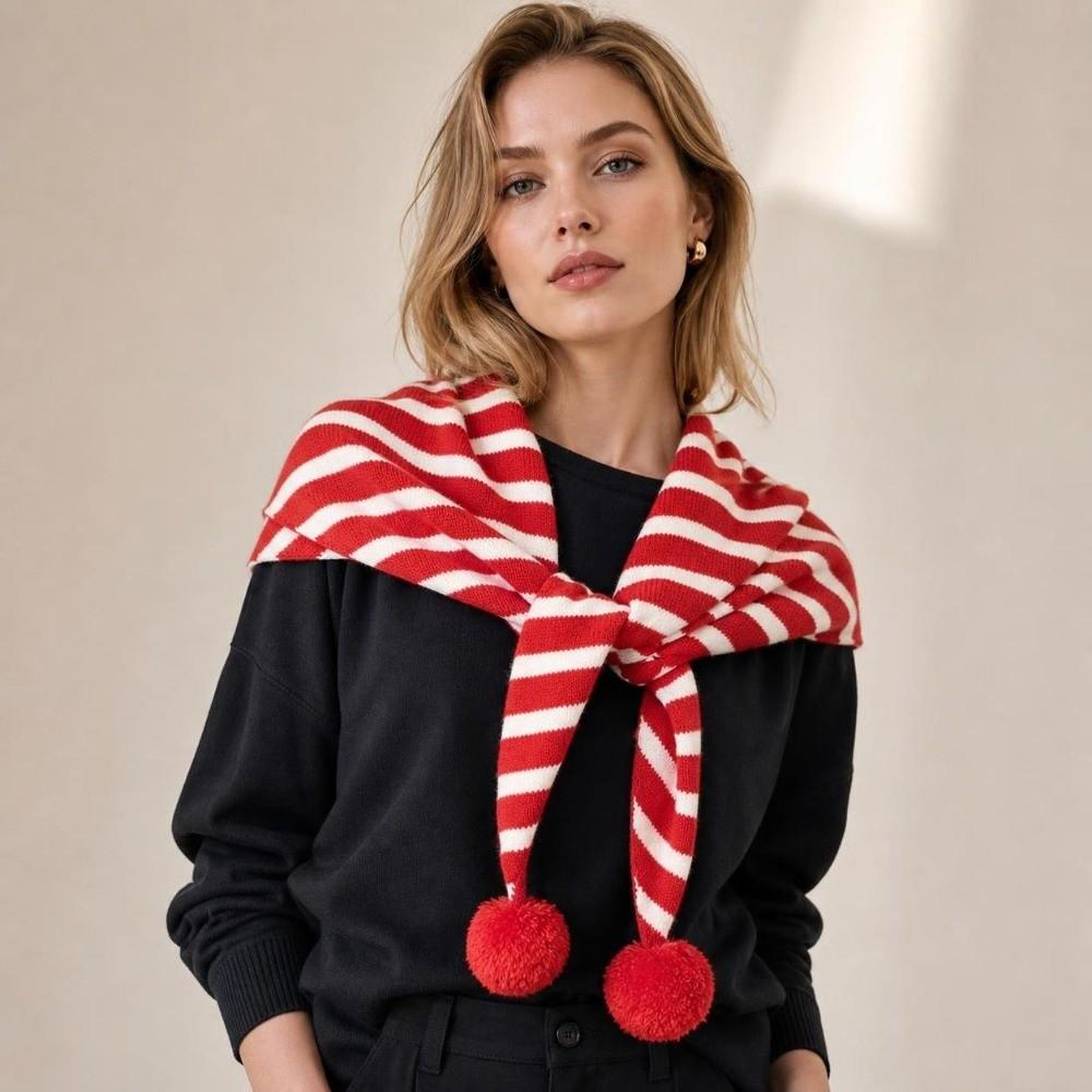 Warm Neck Wrap Shawl Striped Pattern Shoulder Cape Scarf New Knitted Scarf Autumn Winter
