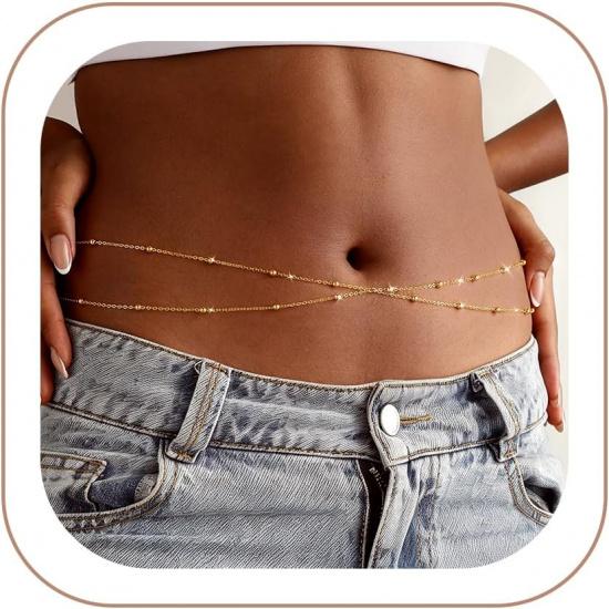 14K Gold Plated Waist Chain for Women - Gold Belly Body Chain Layered Waist Beads Chain Belt Beach Summer Jewelry Accessories for Women