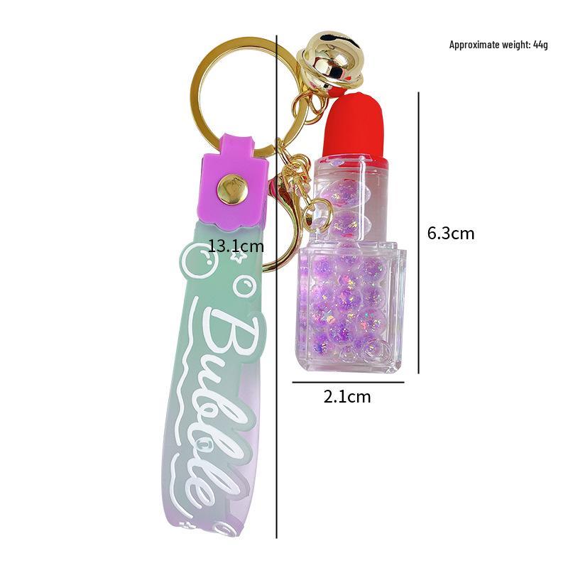 Luminous Bubble Bead Lipstick Keychain: Cute Liquid Quicksand Fashion Pendant.