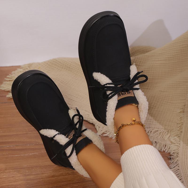 Casual Lace Up Furry Snow Boots Women 2025 Fashion Thick Bottom Fur Ankle Boots Winter Warm Short Plush Designer Shoes Woman