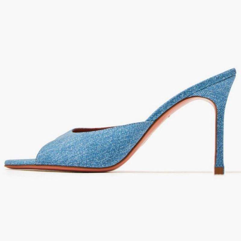 Fashion Summer Fashion Minimalist Black Blue Slippers European American New Comfortable Women High Heel Commuting Pointed Sandals 34-45