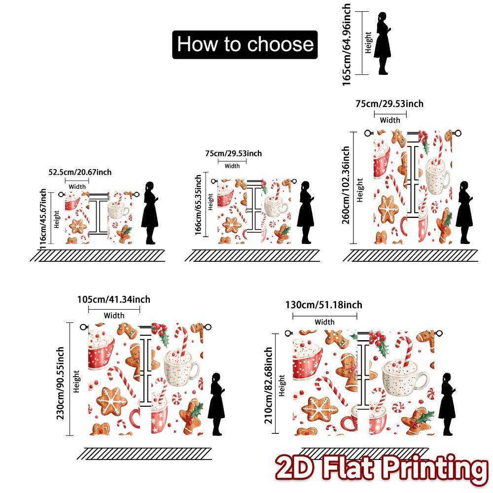 2pcs,Curtains Christmas Cookies Hot Chocolate Candy Modern Curtain Modern Polyester Curtains Decorations For Home Use for