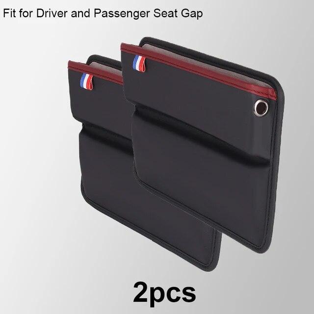 Organizador de espaço para assento de carro em couro PU Bolsa lateral para assento dianteiro de carro para chaves de celular Óculos Reservado Furo para cabo de carregamento Suporte para telefone