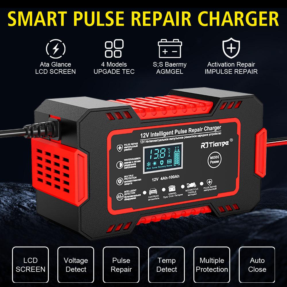 Quick Charge Power Pulse Repair LCD Display Car Battery Charger For Auto Moto Wet Dry Lead Acid AGM Gel 12V 6A