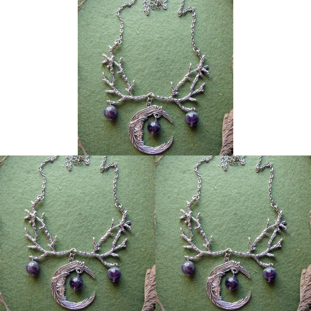 Gothic Purple Crystal Moon Pendant Necklace For Women And Men Fashion Jewelry