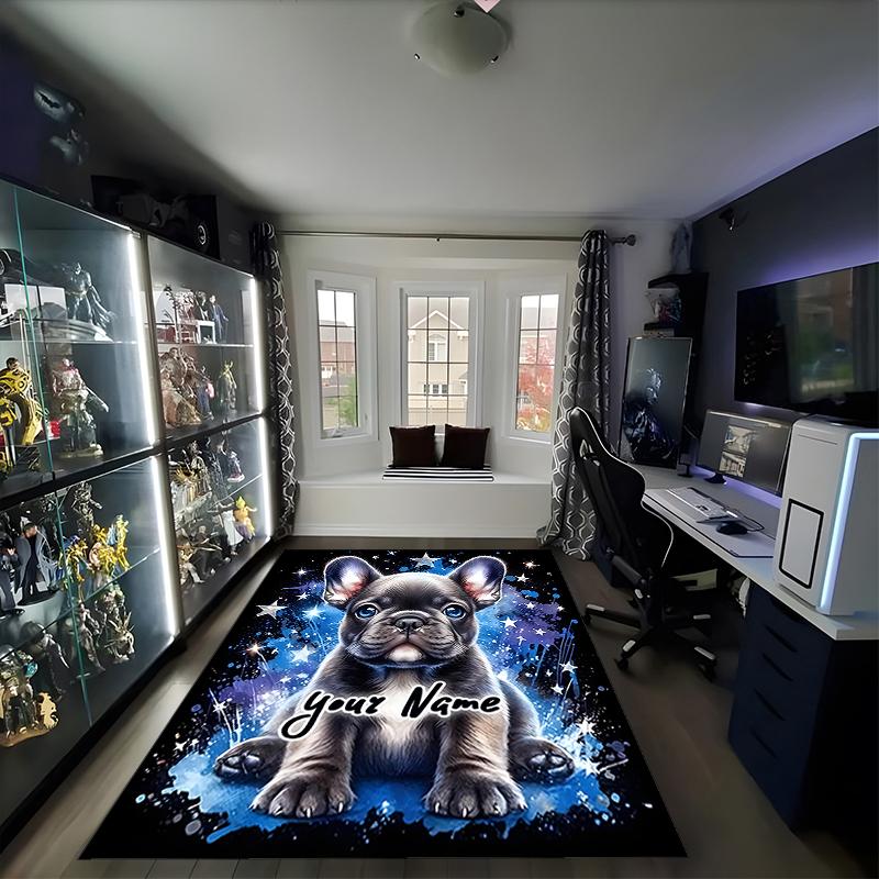 1PC Custom Name Space Pup Dreams Theme Floor Mat Ideal for Living Room, Game Rooms, Office, Bedroom,Floor Mat Playful Design