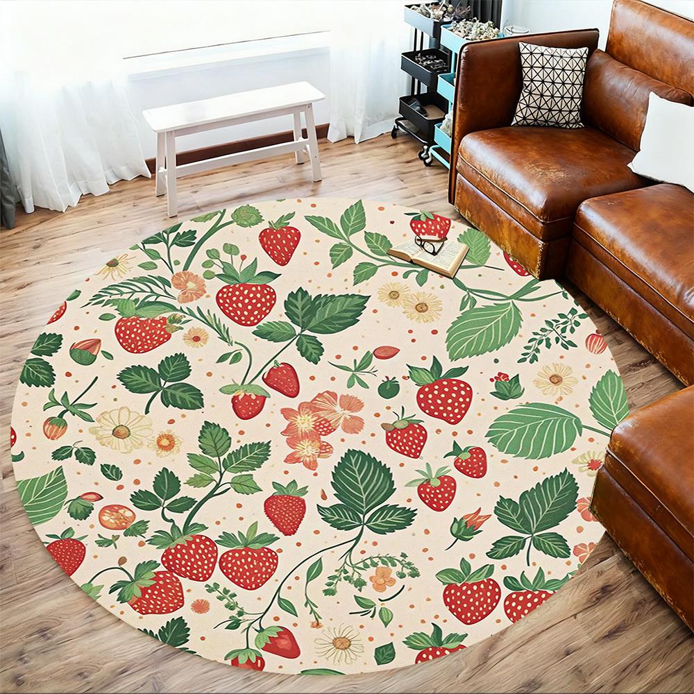 1pc strawberry floral Round Chair mat Area Rug - Non-Slip, Floor Mat for Office, Bedroom, and Indoor Decor c1118170