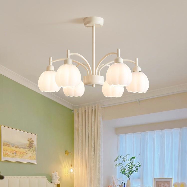 Modern Minimalist French Pumpkin Chandelier for Living Room or Bedroom – Full Spectrum Eye Protection, Warm Light