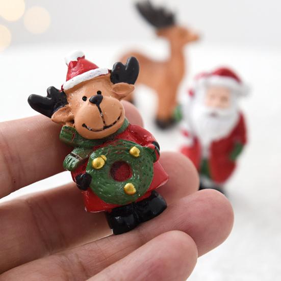 Christmas Home Decor Souvenirs 3 Pcs Miniature Figurines, Mini Resin Santa Tree Elk Gift Figurines for Village Box Figures Micro Landscape,