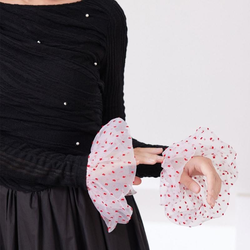 Elegant Sheer Dotted Sleeves Decorative Wrist Cuffs Arm Sleeves For Women Girl Daily Wear And Special Occasion Outfit