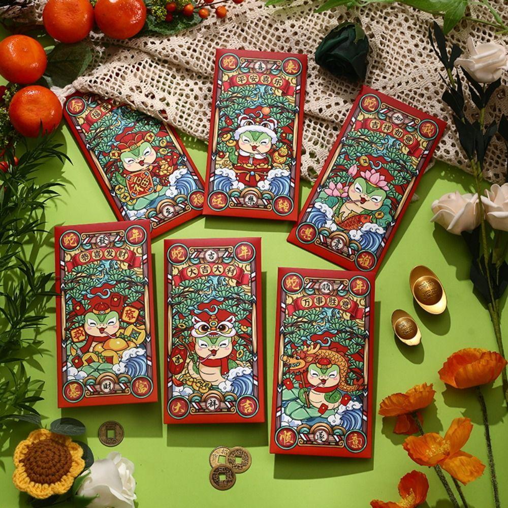 6pcs Festive New Year Red Envelope Blessing Lucky Money Pockets  Wedding Birthday