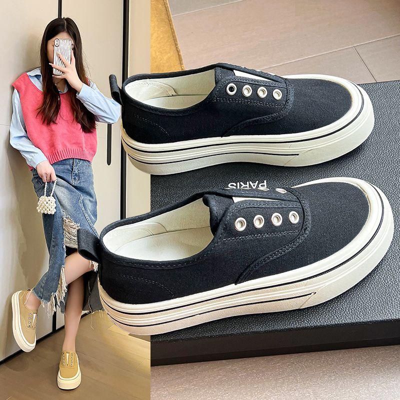 Chaussures de toile élastiques à semelle épaisse à une jambe 2025 été nouveau polyvalent respirant décontracté léger chaussure blanche chaussures de skate