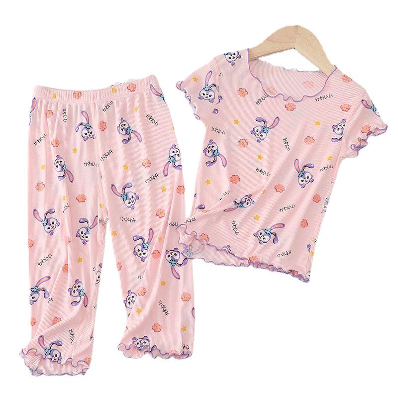 Ice Silk Girls' Short Sleeve Pajama Set - Summer Thin Two-Piece for Baby and Kids