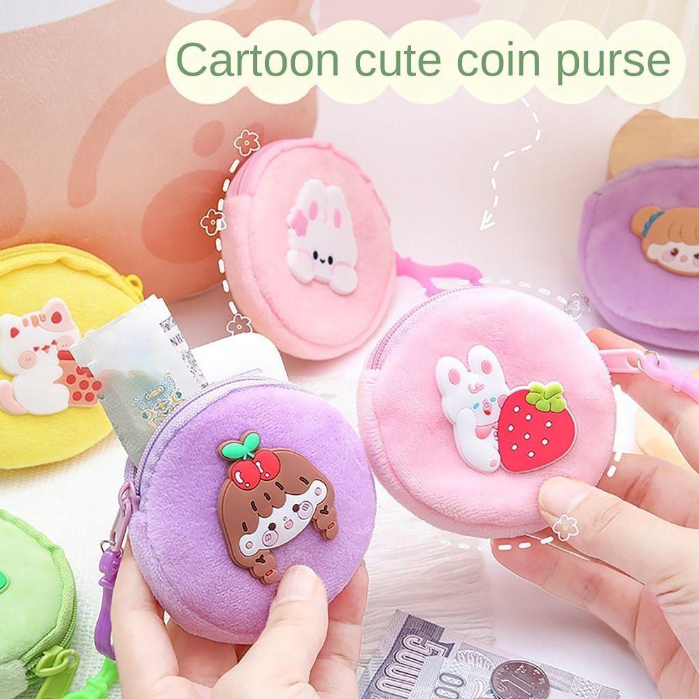 Mini Money Coin Purse Cartoon Patched Round Earphone Bag with Hook Coin Bag Male