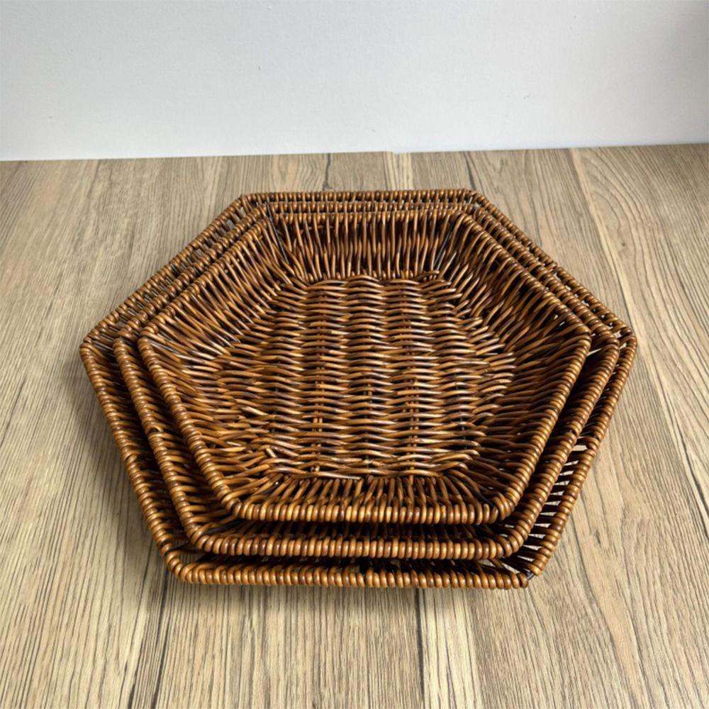 High Quality Woven Design Weaving Basket Coffee High Quality Fruit Basket Hexagon Display Basket Makeup Products and Jewelry