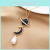 Elegant Korean Style Long Necklace With Pearl Drop And Star Moon Geometric Charm