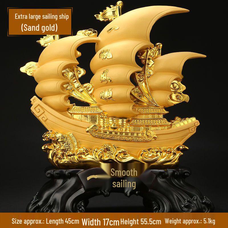 Large Gold Sailboat Ornament for Living Room, Entryway, or Office - Attract Wealth & Ideal for Housewarming or Opening Gifts