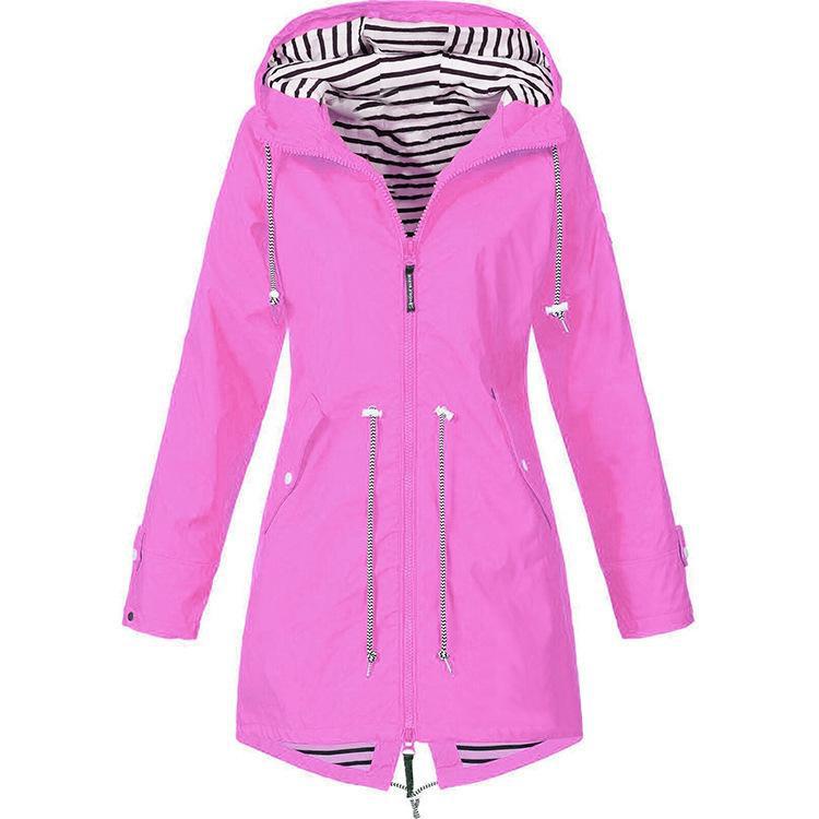 Women's Autumn High Collar Simple Solid Waisted Punching Jacket Zipper Windproof Outdoor Mountaineering Clothing