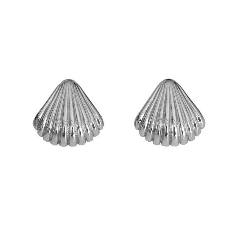 PONYKISS Silver Shell Stud Earrings for Women Geometric Fine Minimalist Accessories
