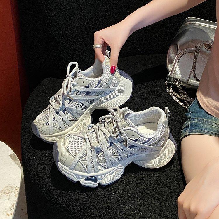 Soft Leather Version~ 4CM Shock-absorbing Thick-soled Mesh Women's Spring and Summer 2025 New Light Sports Couple Dad Shoes