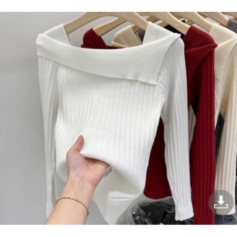 2026 Spring Women's Strapless One-Shoulder Knit Base Layer Top with Long Sleeves, Autumn/Winter.