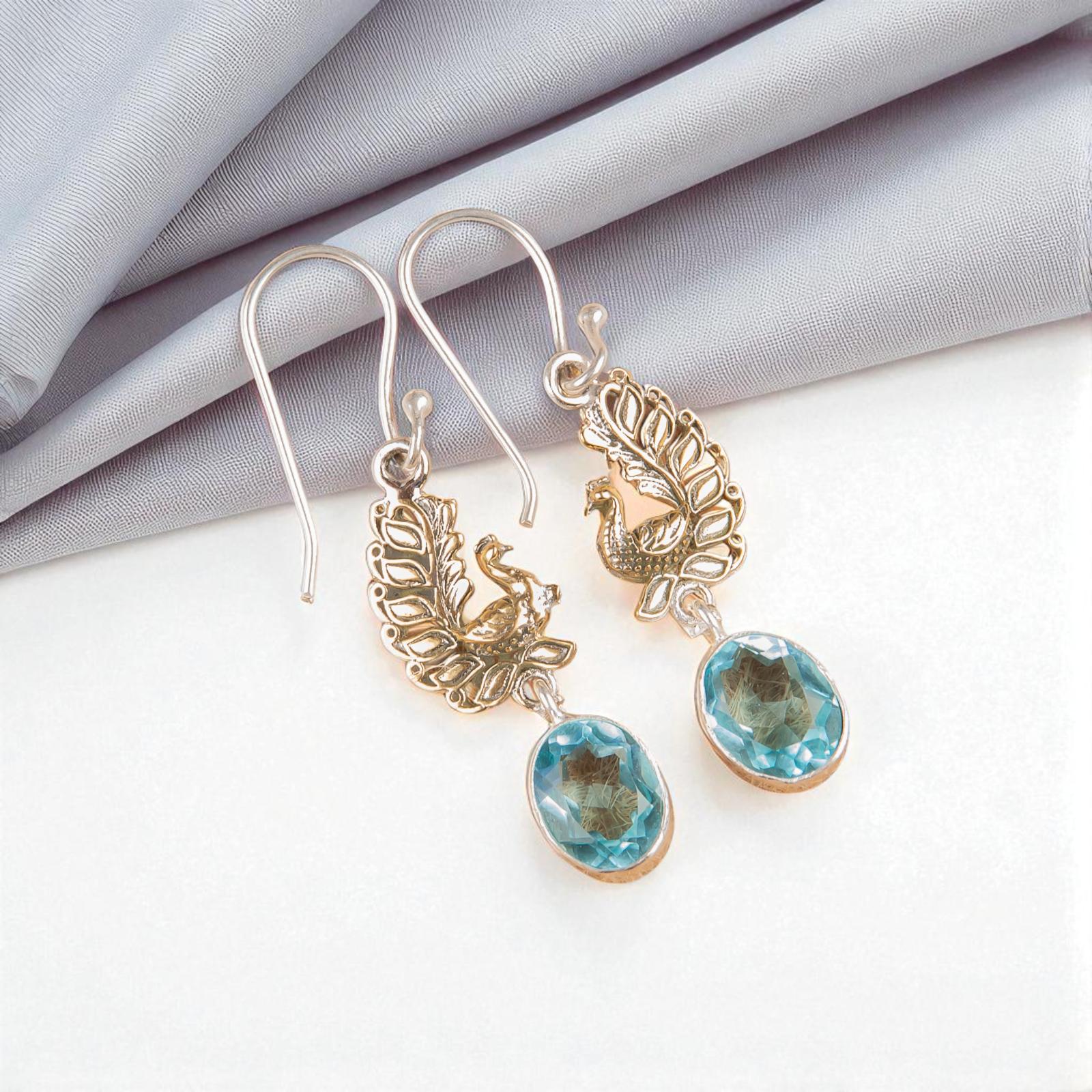 

Небесно-голубой топаз драгоценный камень 925 стерлинговое серебро ювелирные изделия ручной работы серьги-подвески 1.8 EE-88-8