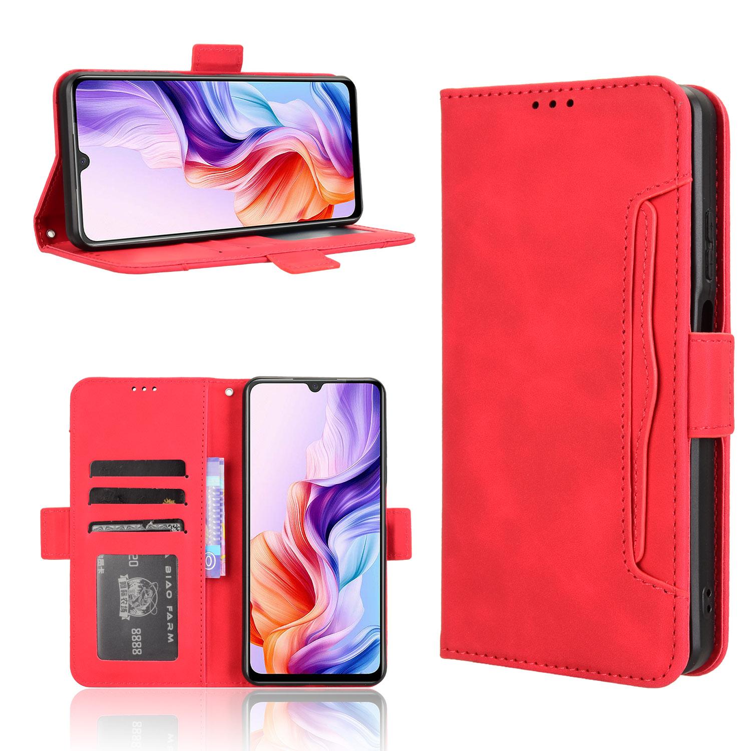 

For ZTE Blade V70 Max Leather Case Phone Wallet Cover with Multiple Card Slots Red