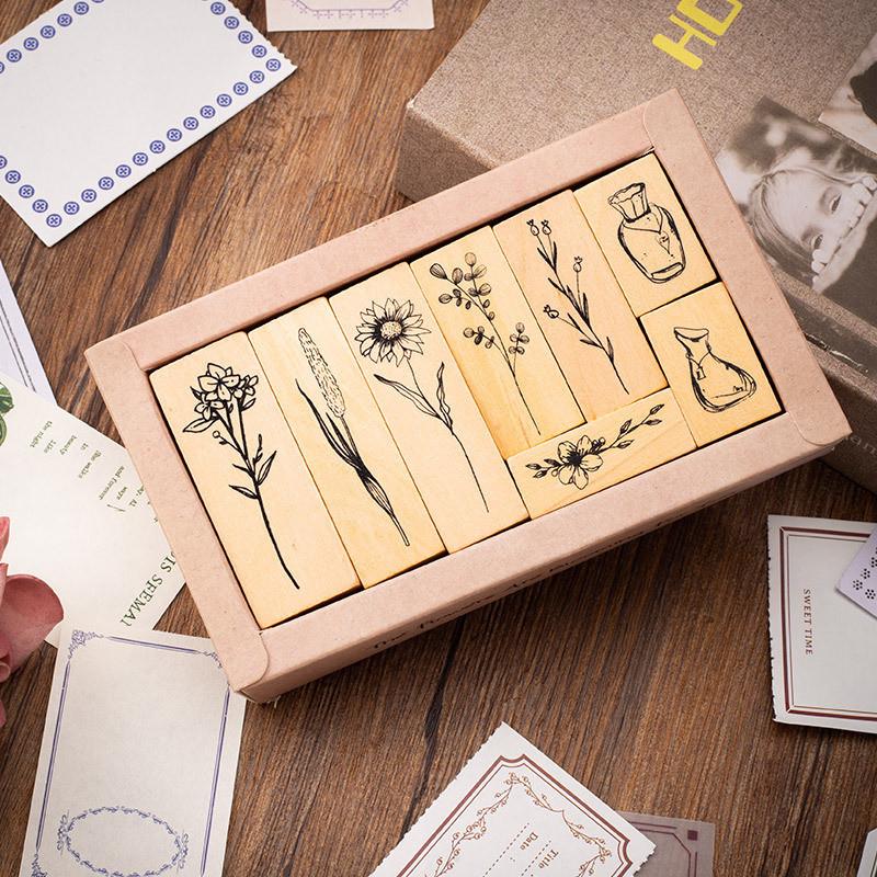 Vintage Wood Plant Stamp Set For Scrapbooking And Journaling Creative Decor