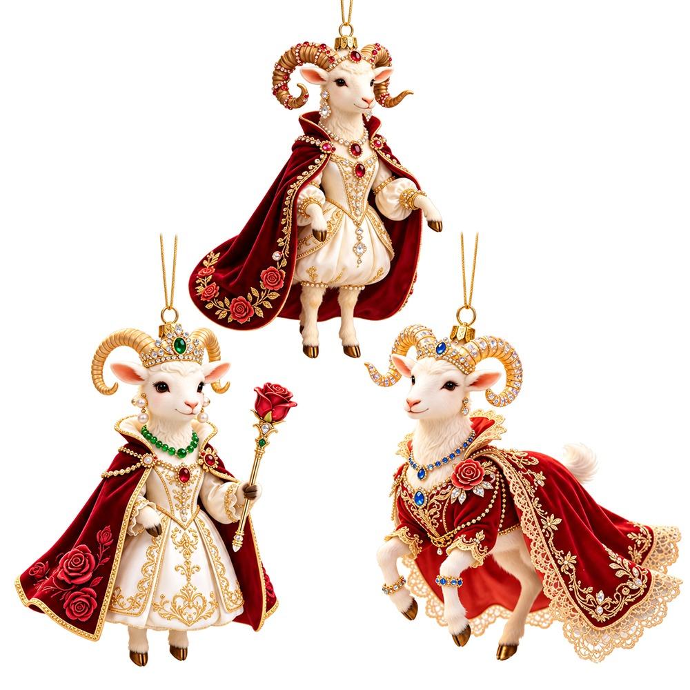 Shining Goat Hanging Ornament Set Acrylic Animal Hanging Decoration Keychain  Holiday Party Decor