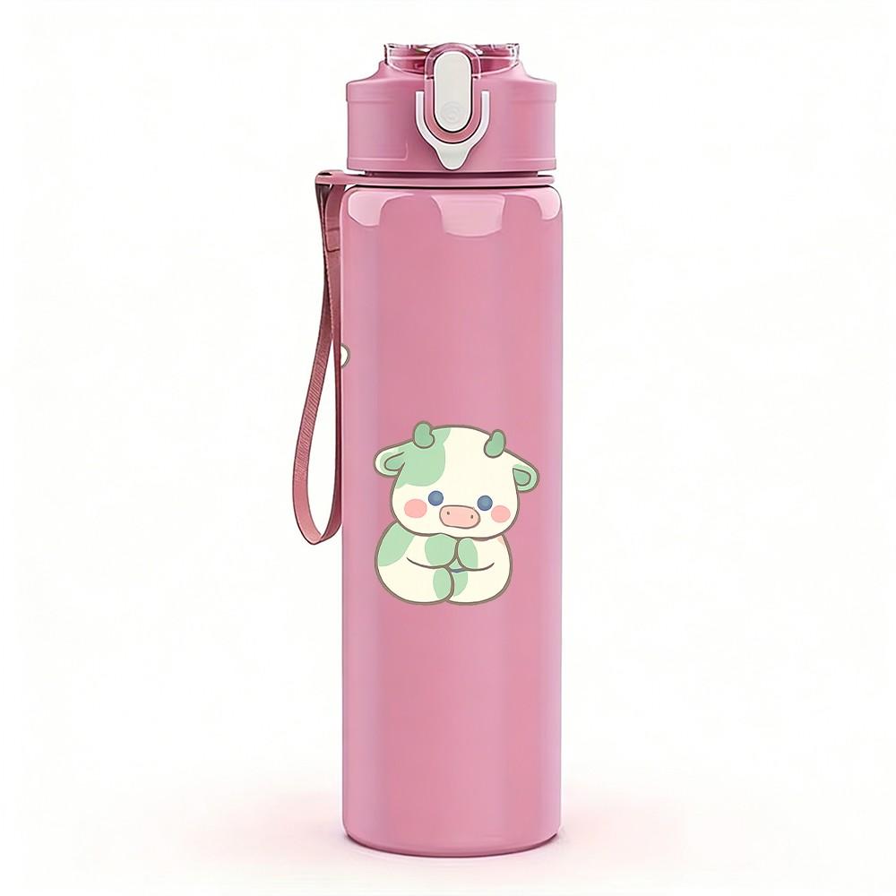 1PC Cute Sheep Repeat Pattern 750ml Color Plastic Sports Water Bottle Leakproof Flip Straw Lid Suitable for Sports Office Home Use
