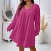 Women Fashion V Neck Long Sleeve Loose Plus Size Midi Dress