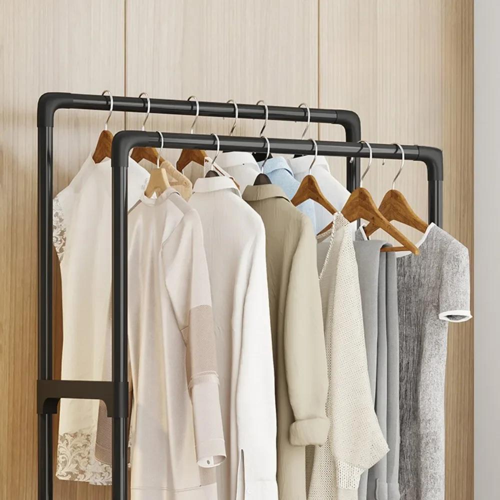 Dual Pole Clothes Multi-storey Hanger Strong Load-bearing Capacity Wardrobe Movable Coat Rack Simply  Floor Standing Coat Rack