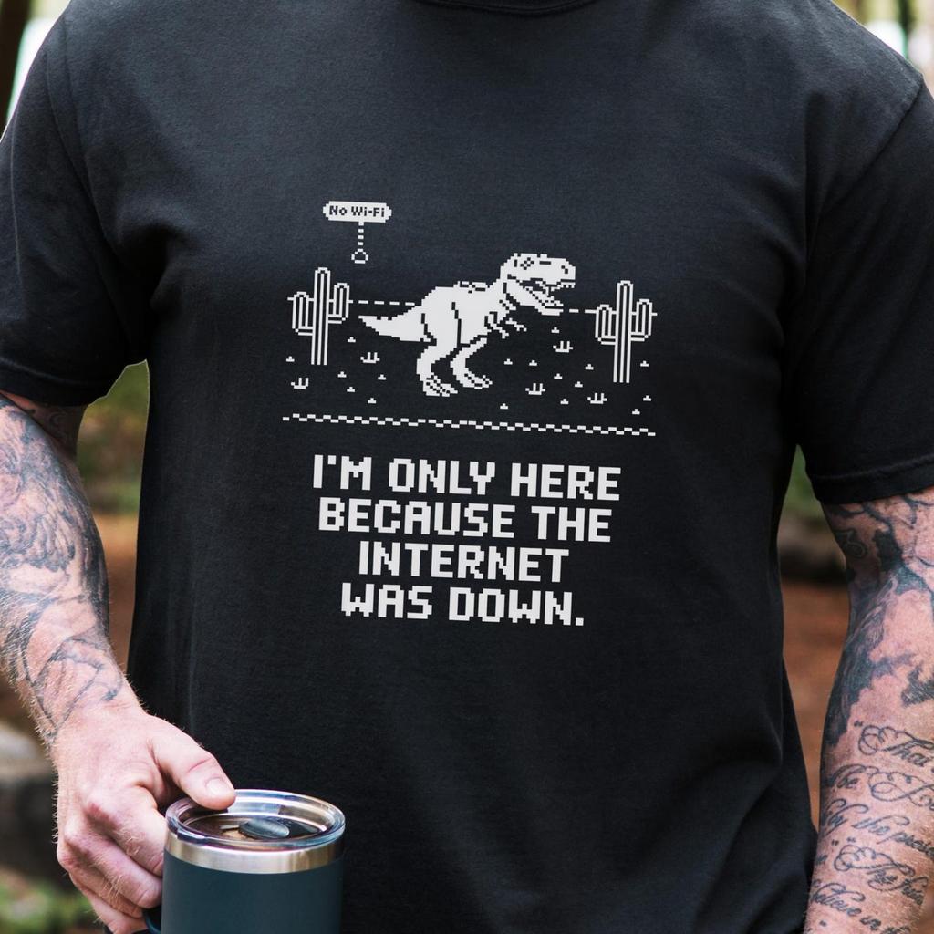 Funny No WiFi T-Shirt Internet Down Gamer Shirt Retro Pixel Dinosaur Tee Tech Humor Gift for Gamers Geeky Comfort Colors Tee
