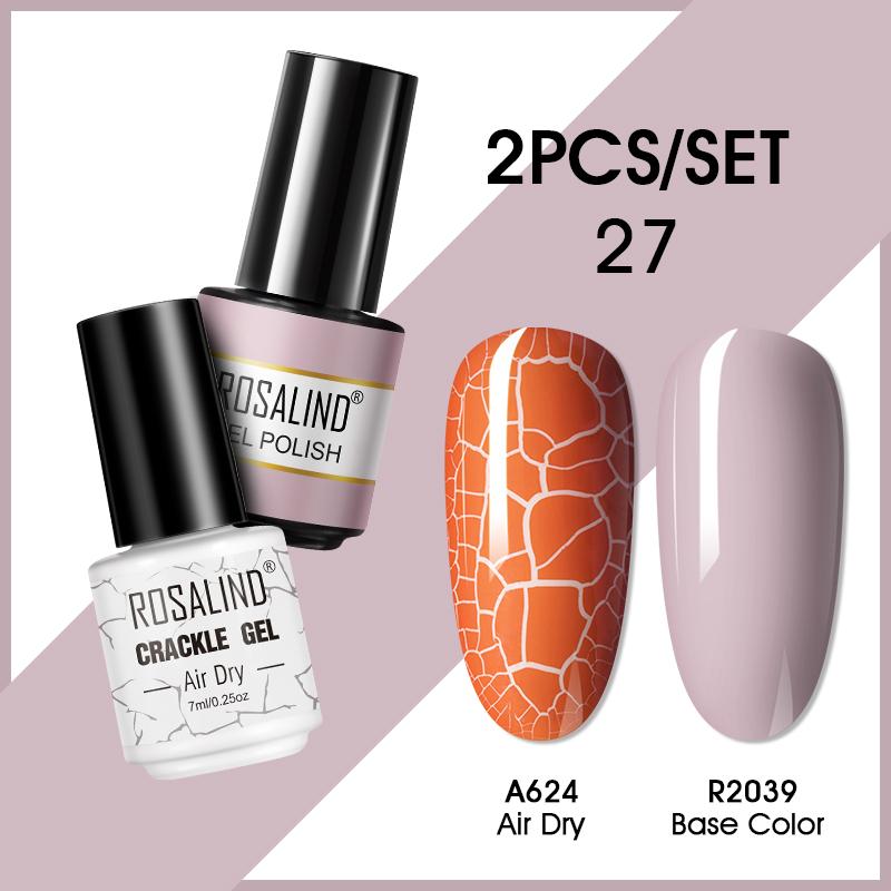 ROSALIND 7ml Nagelgel Nagellack Cracked Gel Semi-Permanent Esmalte Hybrid Lack UV Nagelkleber Nagellack Primer Matt 2er Set