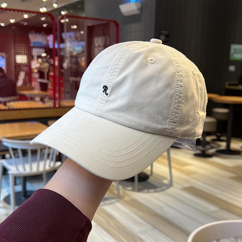 

М’яка бейсболка з вишитою маленькою літерою R для жінок, повсякденне обличчя, маленька універсальна тонка кепка на чотири сезони для чоловіків Adjustable (54-59cm) бежевий
