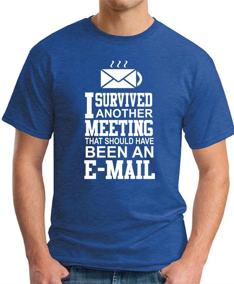 I SURVIVED ANOTHER MEETING T-SHIRT   Funny Slogan Novelty Mens Geeky Gift Work 2 S