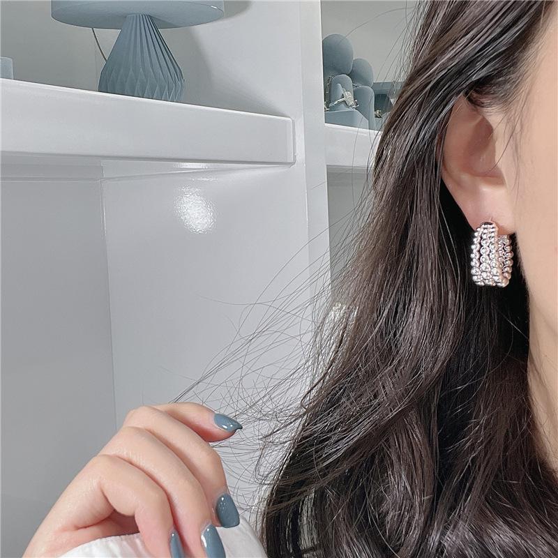 S925 Sterling Silver Three-Layer Bead Hoop Earrings