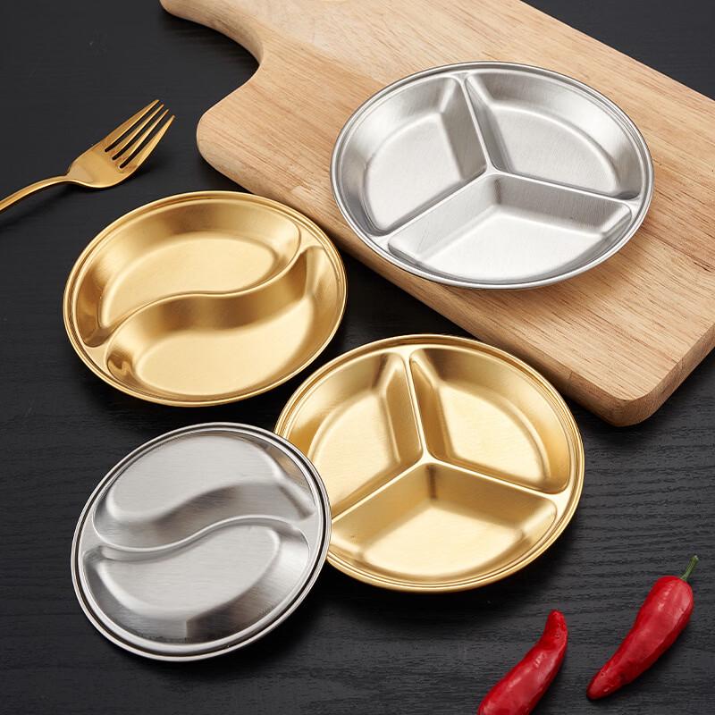 ZISIZ Golden Stainless Steel Three-Compartment Condiment Dish