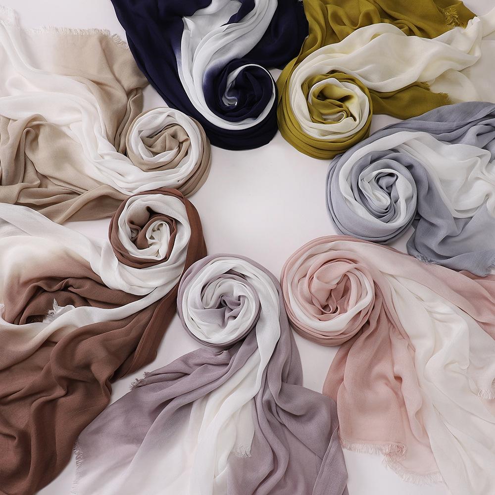 Muslim Tie-Dye Cotton Rayon Modal Hijab Long Scarf Islam Hijabs for Women's Turbans Soft Lightweight Head Wrap Scarf
