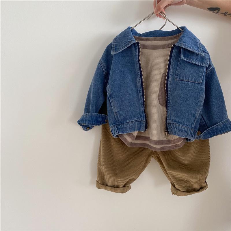 Korean Style Autumn Children's Heavy Duty Soft Denim Jacket - Boys & Girls Fashionable Workwear Zipper Jacket